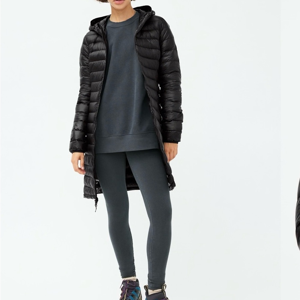 Aritzia Black Long Hooded Quilted Puffer Coat